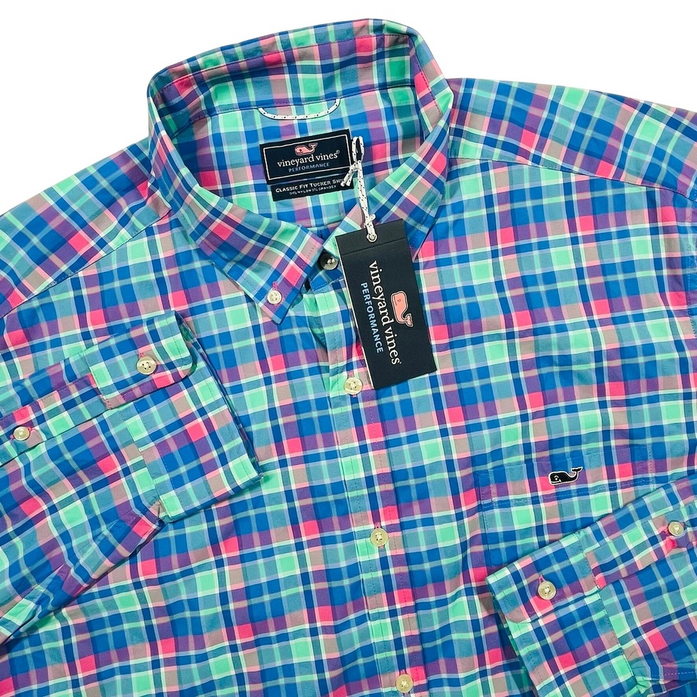 Vineyard Vines Performance Shirt Mens 2XL Sorbet Plaid Classic Fit Tucker NWT